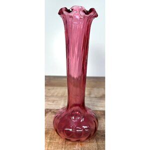PILGRIM CRANBERRY ART GLASS RUFFLED BUD VASE